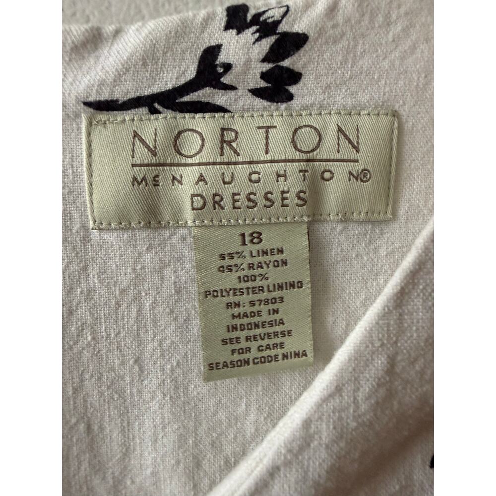 Norton McNaughton White Linen Midi Shift Dress Black Floral 90s Sleeveless 18 XL - Picture 7 of 10